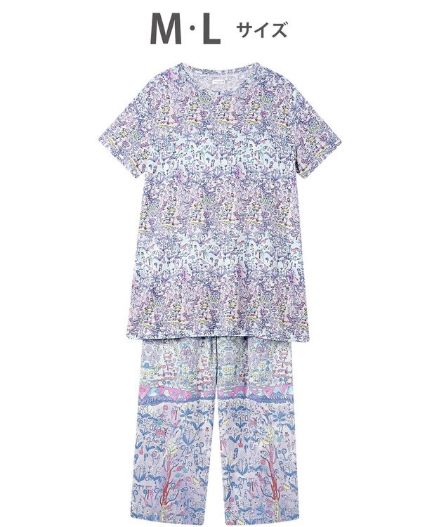 tsumori chisato SLEEP ツモリチサト パジャマ ベア天竺素材(トップス) 綿100%(ボトム) 4分袖 9分丈 レディース UDT113 /ワコール サックス