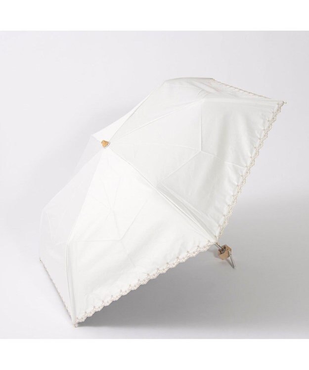 UNBILLION カシュネ cachenez /【晴雨兼用　日傘　UVカット率・遮光率100％生地使用 】PUフローラルラメ刺繍ミニ折りたたみ傘 ホワイト
