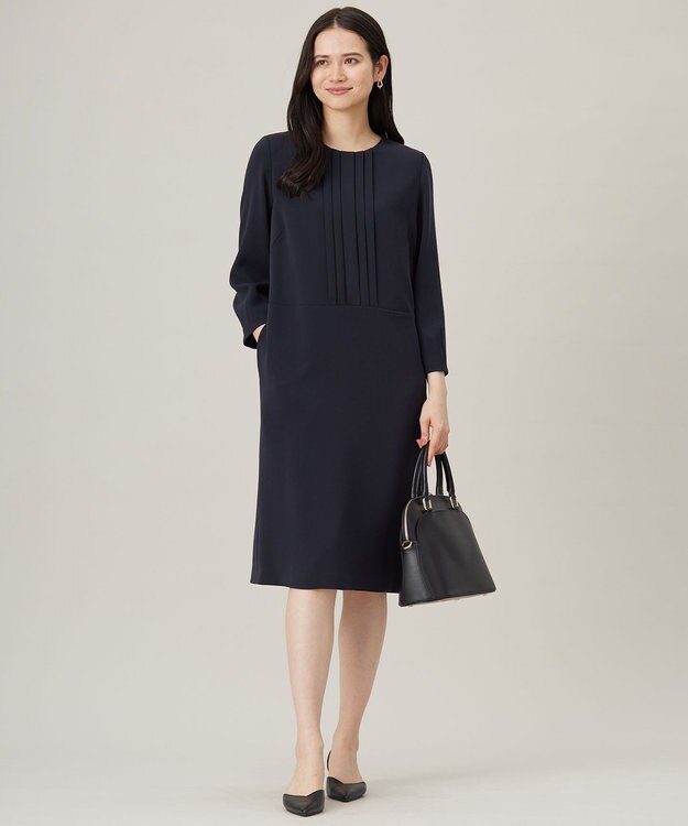 自由区 【セットアップ対応・洗える】トリアセダブルクロス ワンピース ネイビー系