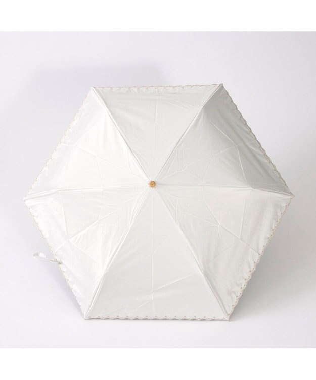 UNBILLION カシュネ cachenez /【晴雨兼用　日傘　UVカット率・遮光率100％生地使用 】PUフローラルラメ刺繍ミニ折りたたみ傘 ホワイト