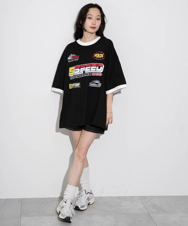 WEGO 【ユニセックス着用ITEM/手洗い可/MLサイズ】レーシングロゴTシャツ ブラック