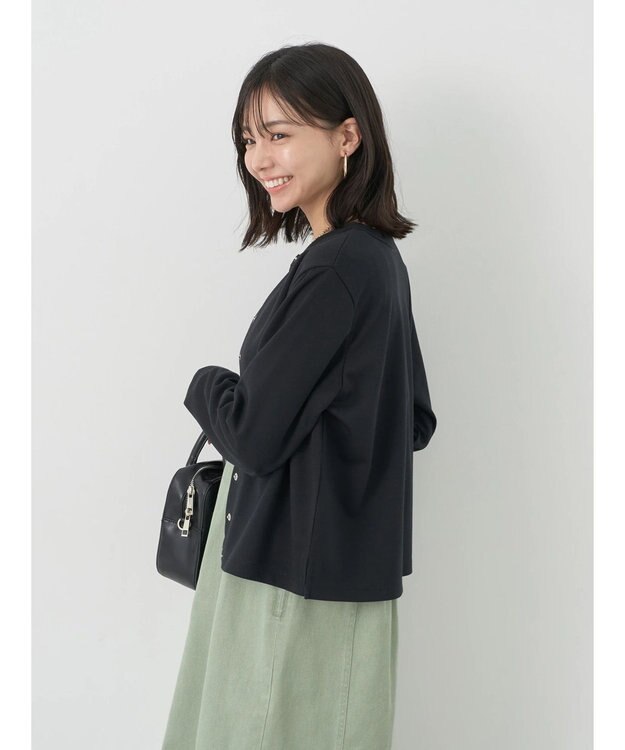 earth music&ecology パールスナップボタンカーディガン Black