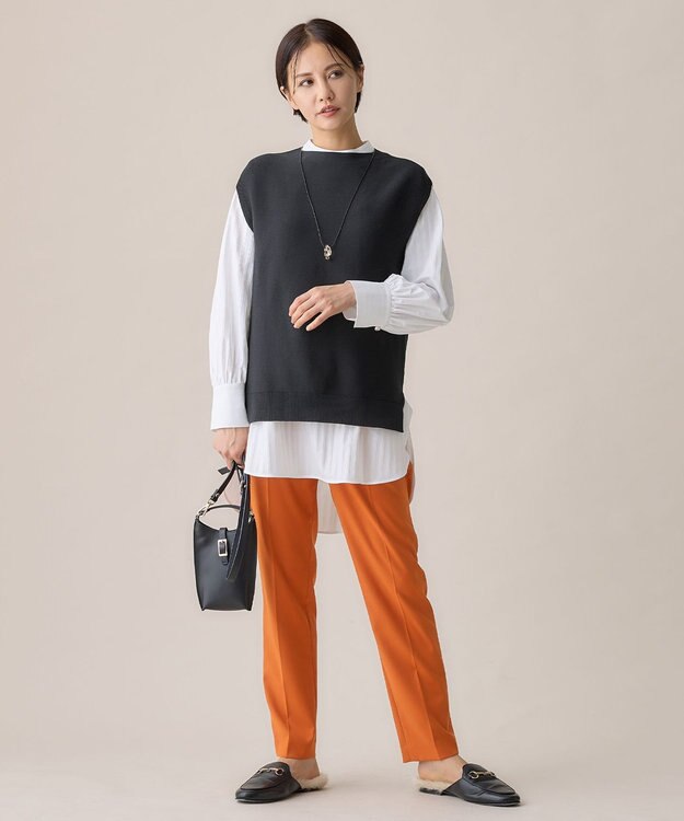 自由区 L 【WEB限定・洗える】コットンストレッチホールガーメントニット ベスト ネイビー系