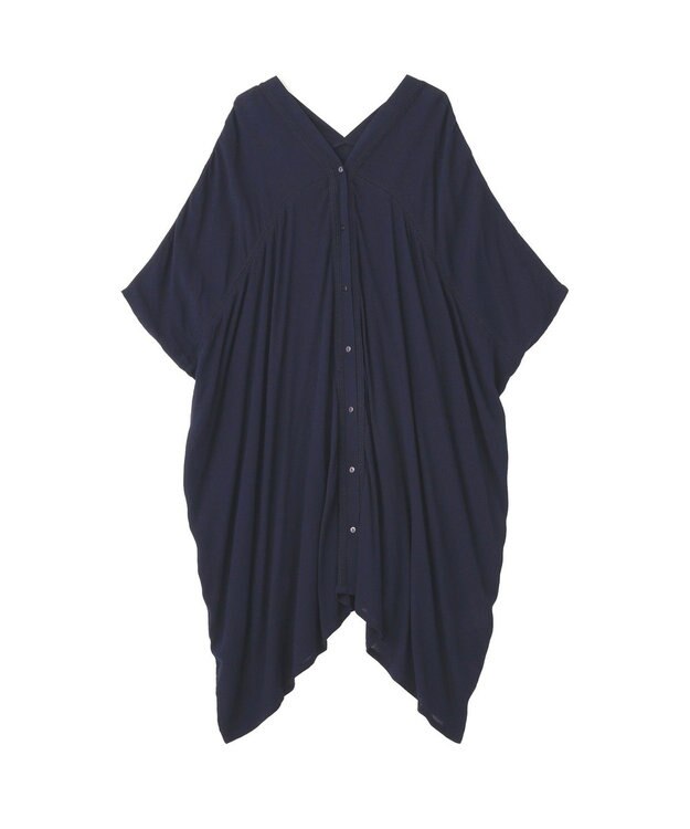 Green Parks ハシゴレースレーヨンクレープチュニック Navy