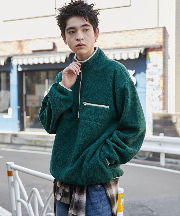 WEGO 【ユニセックス着用】フリース　ハーフZIPプルオーバー ダークグリーン