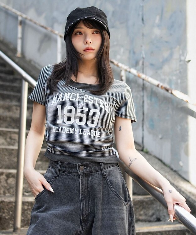 WEGO グラフィックレイヤードドッキングT ブラックボーダー