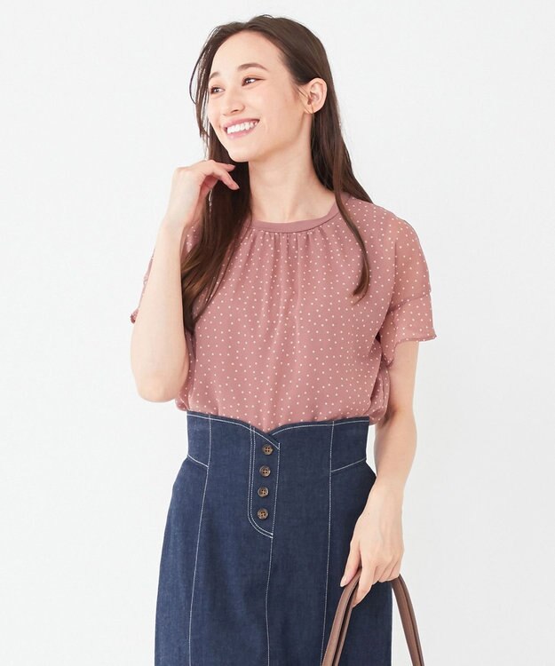 ANY SIS 【洗える】シフォンプリント ブラウス スモーキーピンクドット