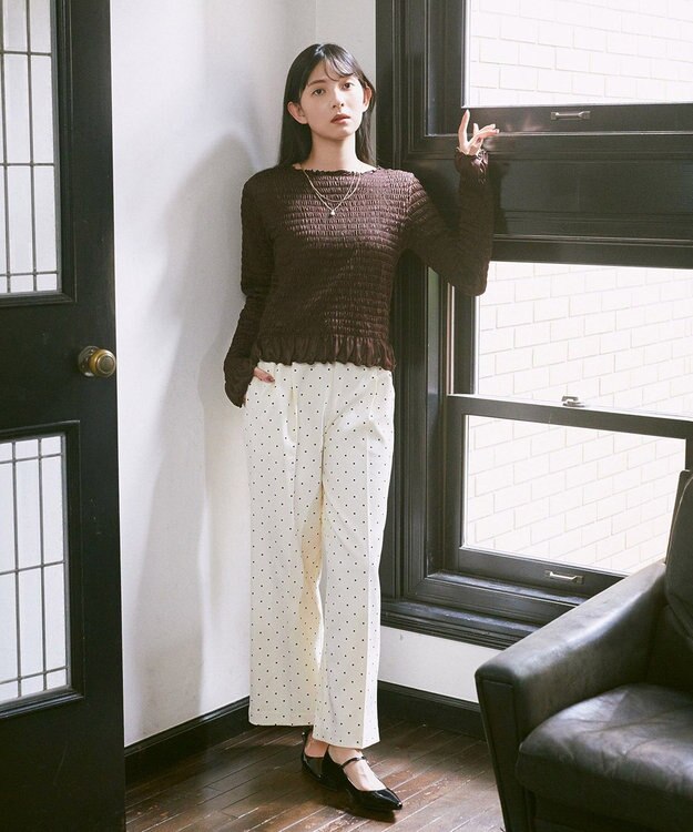 earth music&ecology リラックスドットパンツ Ivory