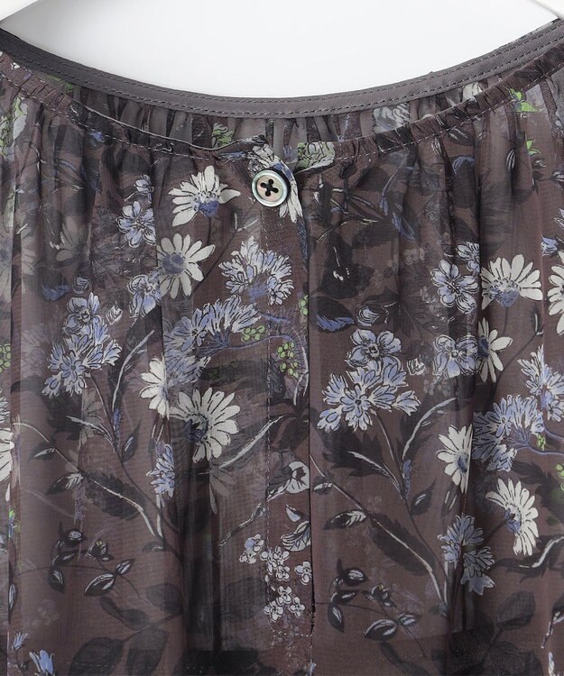 自由区 L 【カタログ掲載・洗える】ボタニカルフラワープリント ワンピース セピア系