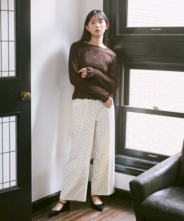 earth music&ecology リラックスドットパンツ Ivory