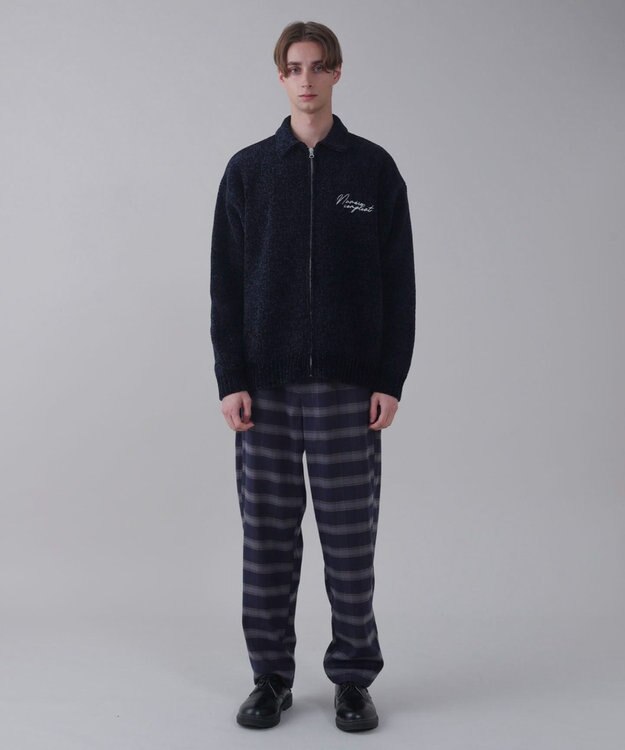 WEGO 【ユニセックス着用ITEM】ベロアモールワンポイントZIPカーディガン ネイビー