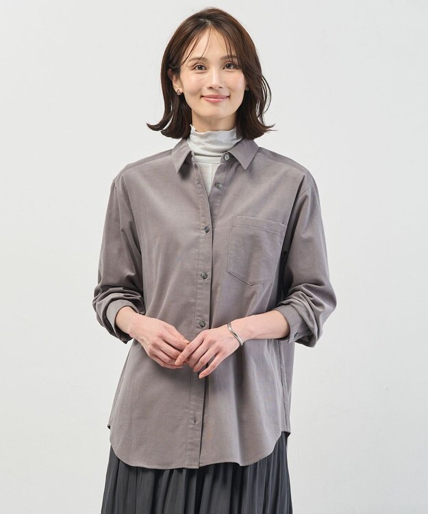 J.PRESS LADIES スプリングシャツコール コーデュロイ シャツ グレー系
