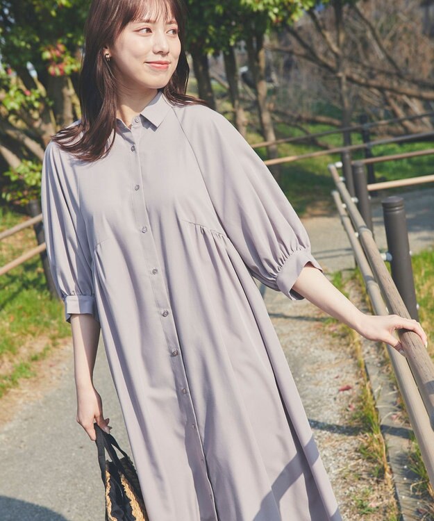 Feroux 【洗える】パフスリーブシャツ ワンピース グレー系