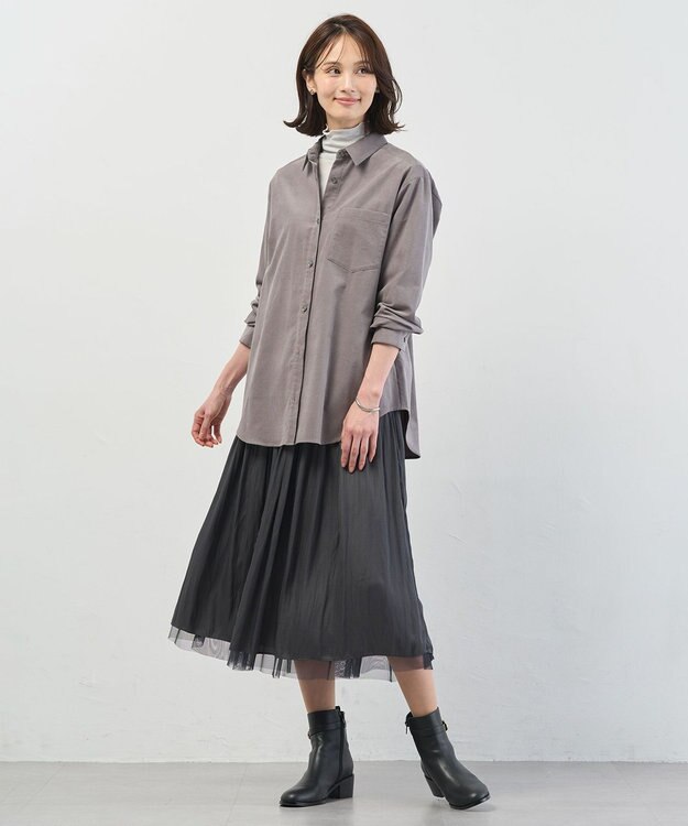J.PRESS LADIES スプリングシャツコール コーデュロイ シャツ グレー系