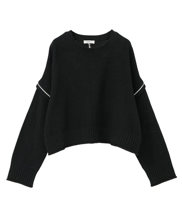 earth music&ecology 【洗濯機洗い可 / 選べる丈】アンチピリングC/A選べる丈配色ニット ブラック