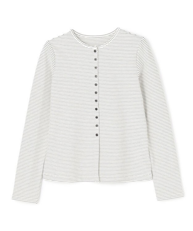 UNFILO ドライタッチリブ カーディガン ボーダー(オフ×ブラック)