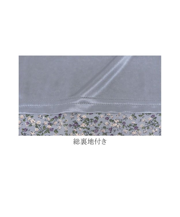 Tiaclasse L 【洗える】程良い透け感のシフォン花柄フレンチワンピース ブルーグレー