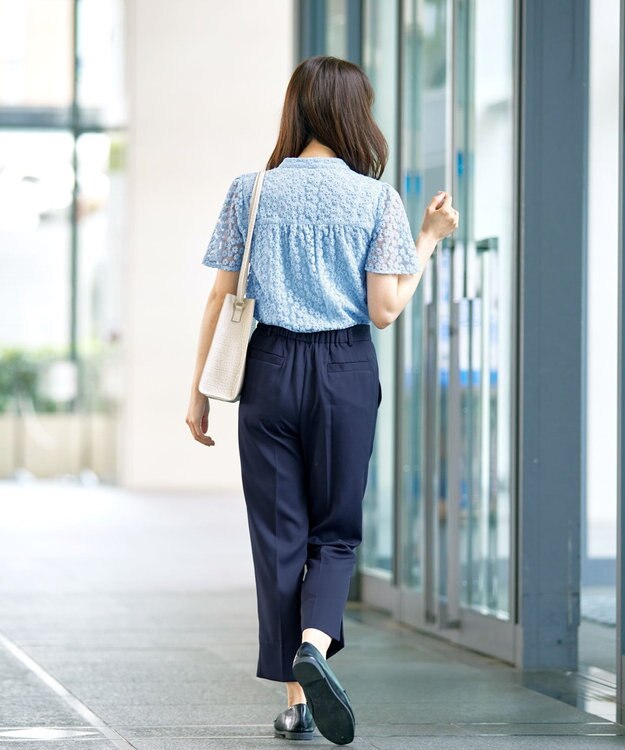 Tiaclasse L 【洗える】スリットテーパードパンツ ネイビー