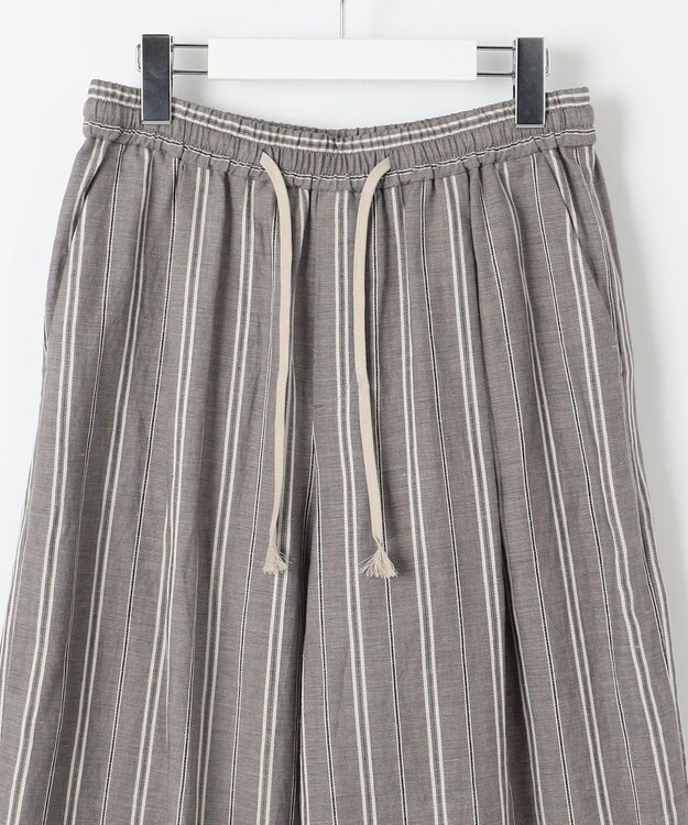 自由区 S 【カタログ掲載・セットアップ対応・洗える】リネンビスコースストライプドロスト パンツ セピア系