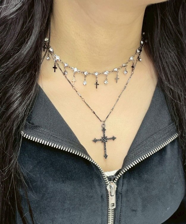 WEGO Lクロスレイヤードネックレス ブラック