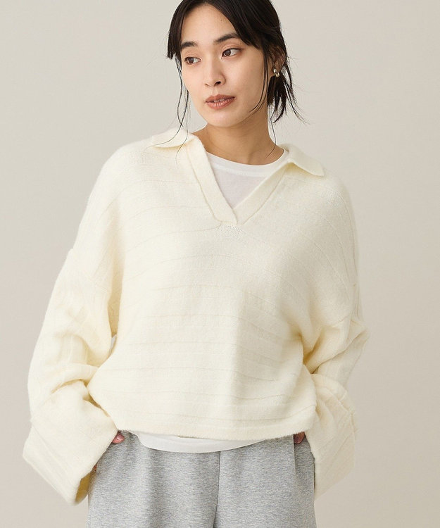 CRAFT STANDARD BOUTIQUE ロールアップ袖ショート丈ニットプルオーバー Ivory