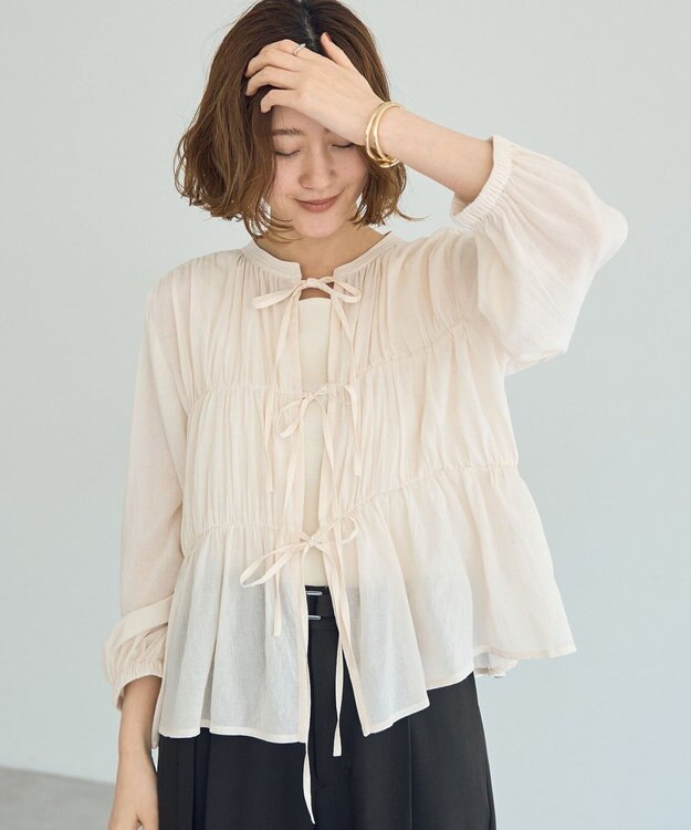 YECCA VECCA リボンデザインシアーブラウス Off White
