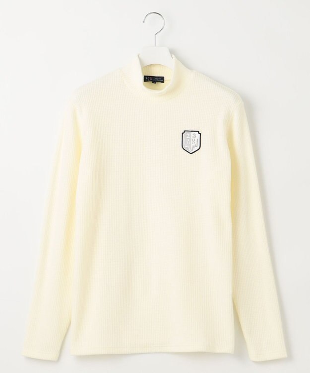 23区GOLF 冬の定番トップス【MEN】【吸湿発熱】グランサーモワッフル モックネックシャツ ホワイト系