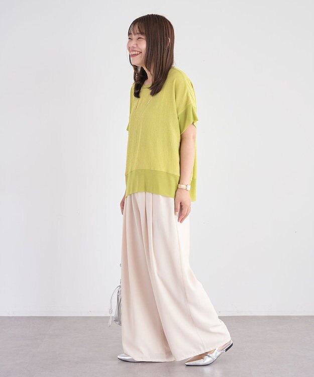 Green Parks シアーリブ切替楊柳プルオーバー Lime Green