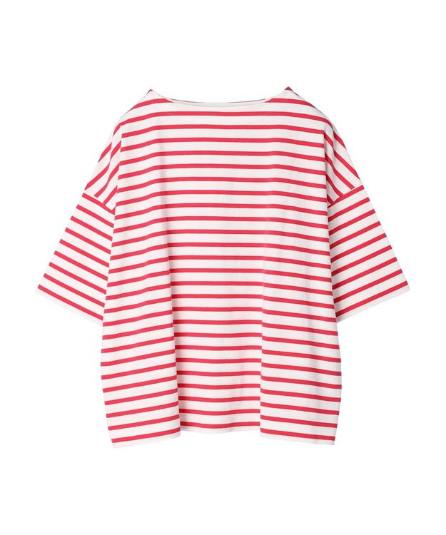 Green Parks ボーダーボートネック７分袖プルオーバー Pink