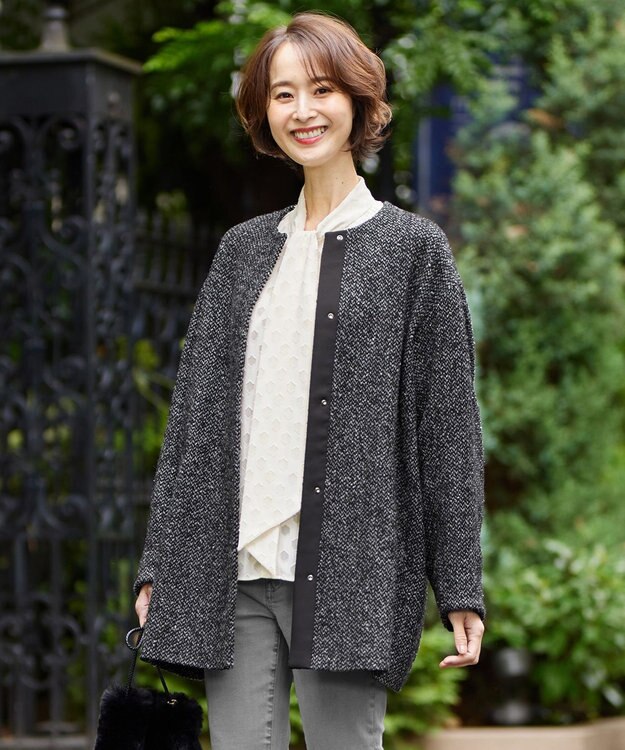 自由区 MANTECOツイード コクーンシルエットコート ブラック系8