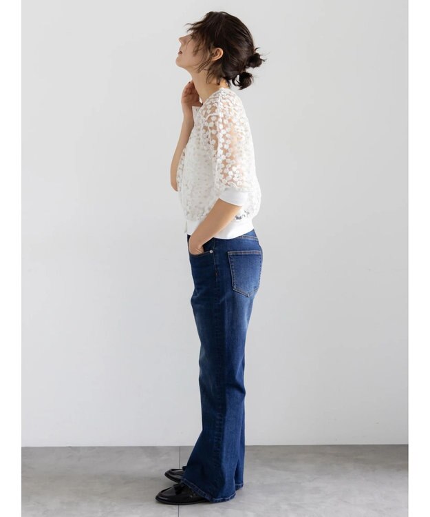 Te chichi エンブロイダリー半袖クルーカーディガン オフホワイト