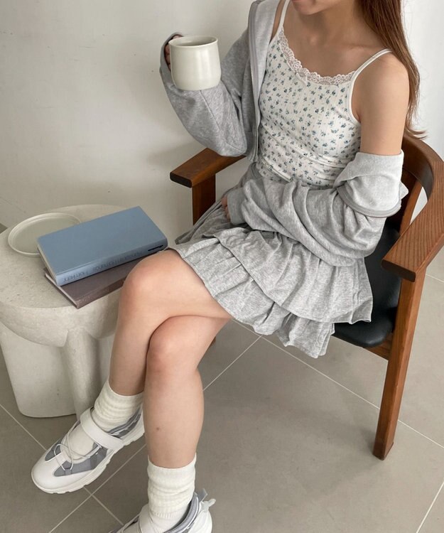 WEGO 【カップ付きインナー】花柄レースカップインキャミ ブルー