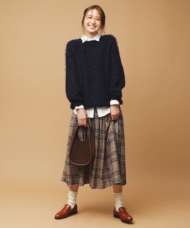 UNFILO アルパカシャギー ロングニット ネイビー