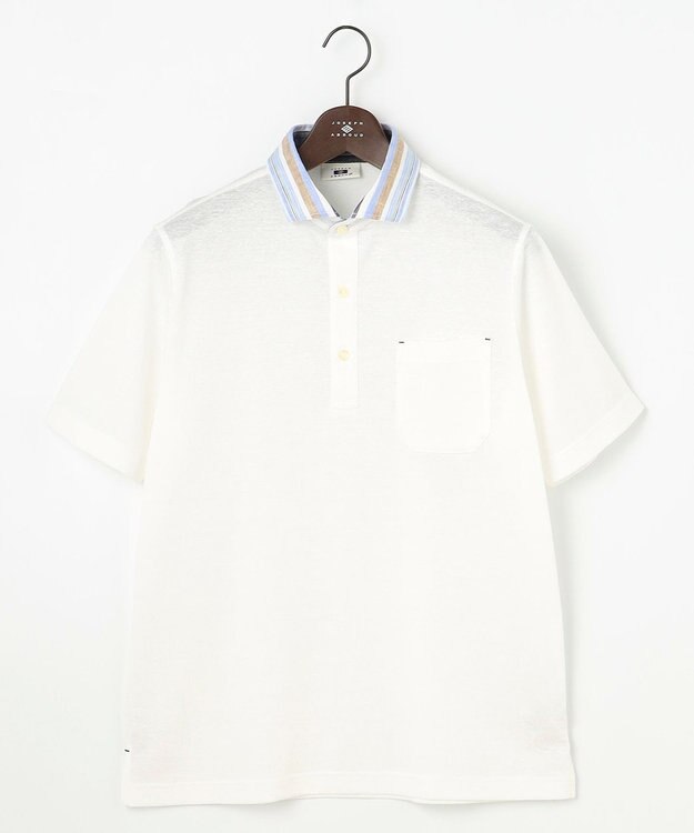JOSEPH ABBOUD 【リネン素材/吸水速乾/日本素材】リネンハニカム ダディ ポロシャツ ホワイト×ストライプ