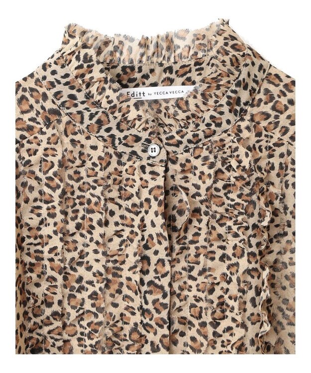 YECCA VECCA フリルデザインロングシャツ Leopard
