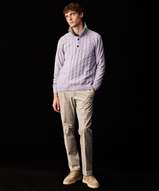 JOSEPH ABBOUD 【キングサイズ・ウエストも伸びる！/ストレッチ/暖かい/オーガニック】オーガニックカルゼストレッチ パンツ ライトグレー系