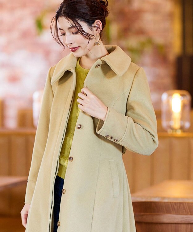 Tiaclasse フェイクウールステンカラーコート ライム