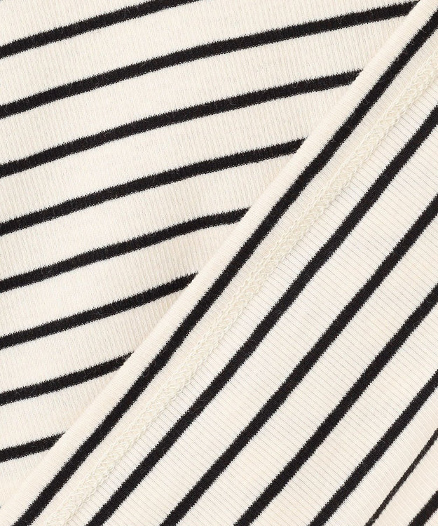 UNFILO コットンカシミヤ クルーネックカットソー ボーダー(エクリュ×ブラック)