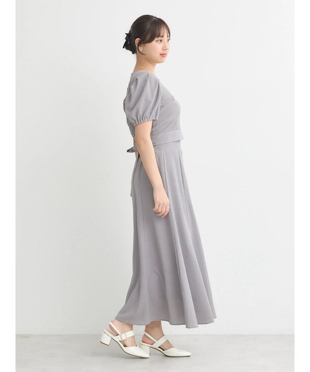 earth music&ecology ＳＥＴ２点バックリボンブラウス＋フレアスカート Gray