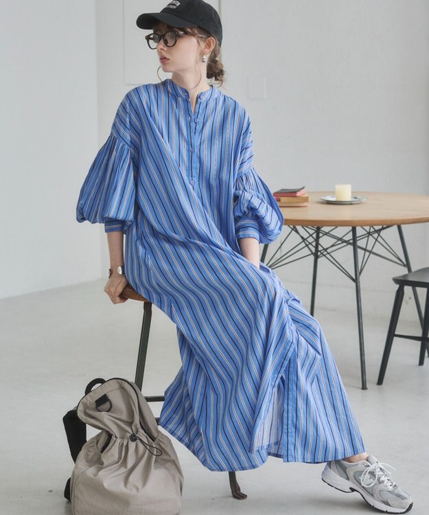 WEGO 【ANGIE VINTAGE】ボリュームスリーブ バンドカラー シャツワンピース 柄5