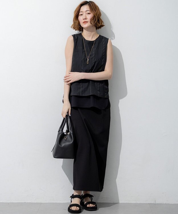 23区 【先行予約】ダブルフェイスジャージー Iラインスカート ブラック系