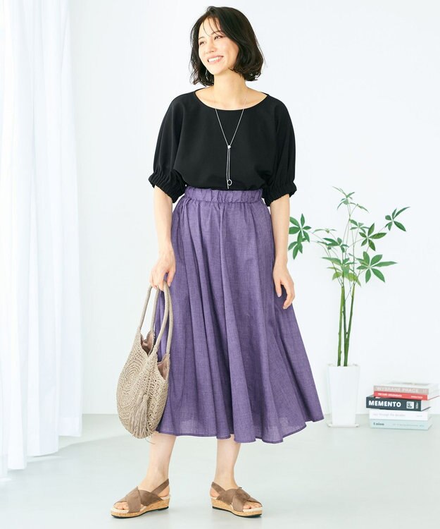 ANY 【洗える】デザインスリーブとろみ ブラウス ブラック