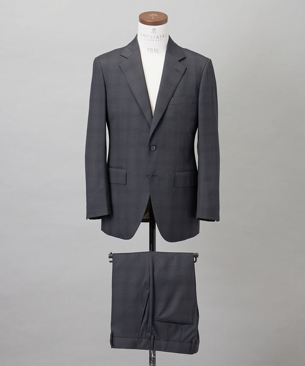 GOTAIRIKU 横に伸びる【TasmaniaWool/タマニアウール】ストレッチ スーツ_グレー格子柄 グレー格子地柄
