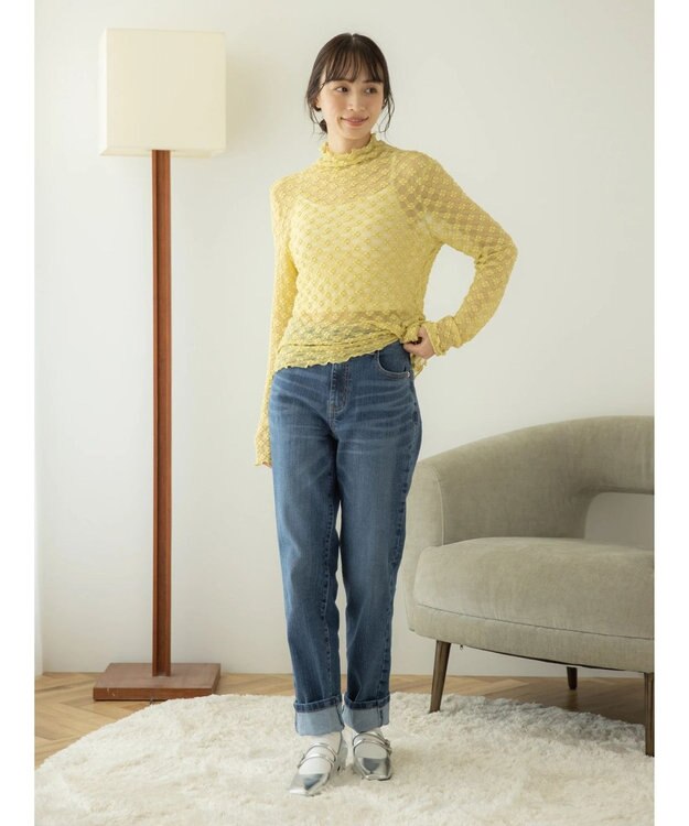 earth music&ecology ハイネックシアーフラワーインナー Yellow