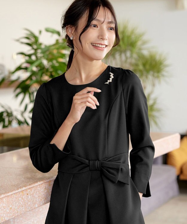 Tiaclasse 【セレモニー・新色追加・洗える】アシメリボンベルトフレアワンピース ブラック