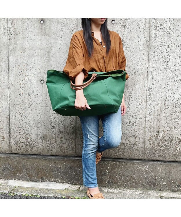 UNBILLION perche パラフィンキャンバス2wayボストントート グリーンブラウン