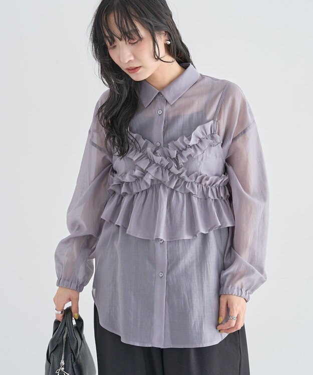 Green Parks 【WEB限定】ＳＥＴ２点フリルビスチェ＋シャツチュニックⅡ Charcoal Gray