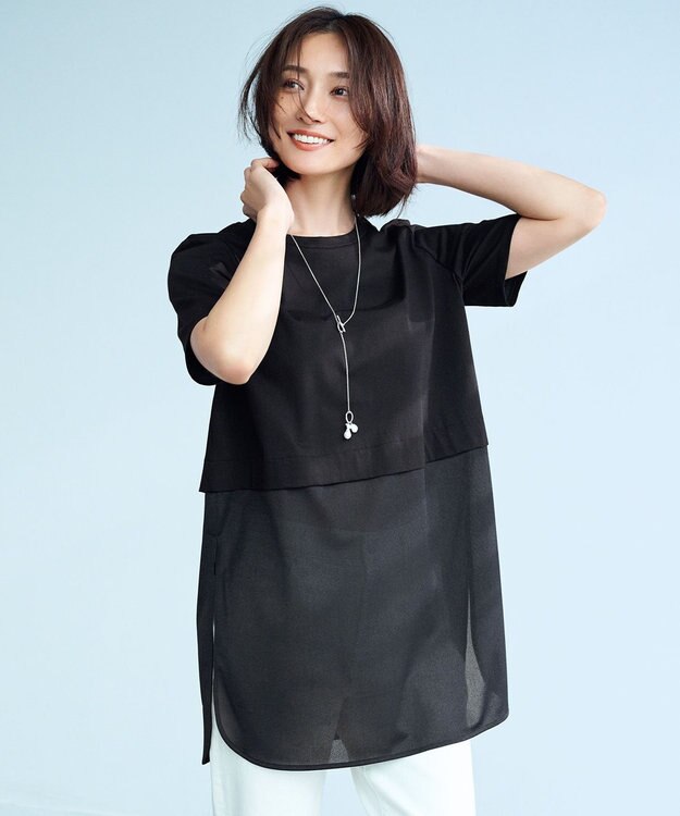 ICB L 【人気のため新色追加・UVケア・洗える】シアージャージーコンビ カットソー ブラック系