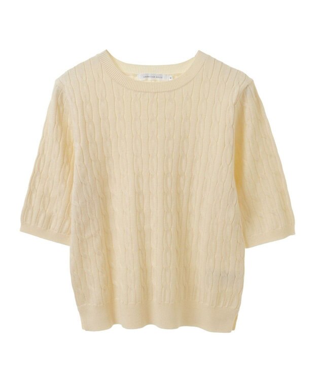 AMERICAN HOLIC ケーブル５分袖ニットプルオーバー Off White