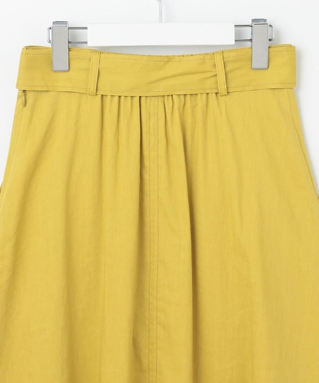 自由区 【洗える】リネンビスコースストレッチフレア スカート ピスタチオ